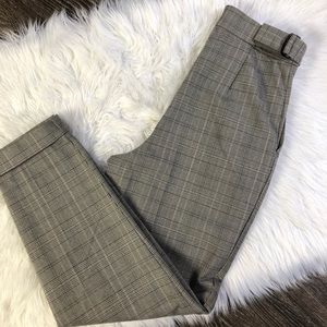 H&M HIGH WAISTED PLAID TROUSER PANTS SZ 6
